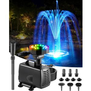 Submersible Pump RGB Pond Filter System Kits,3-in-1 Pond Filter Fountain with Colorful Lights,660GPH Pond Filter Box,Multi-layer Filtration, Applicable to Garden Pond,Fish Tank,Water Feature (Black)