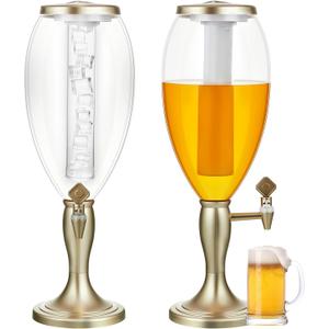 Irenare 2 Pack Beer Dispenser 5L/169oz Beer Beverage Dispenser with Ice Tube Mimosa Margarita Tower with Spigot for Game Oktoberfest Party Home Bar Drink Champagne Gold