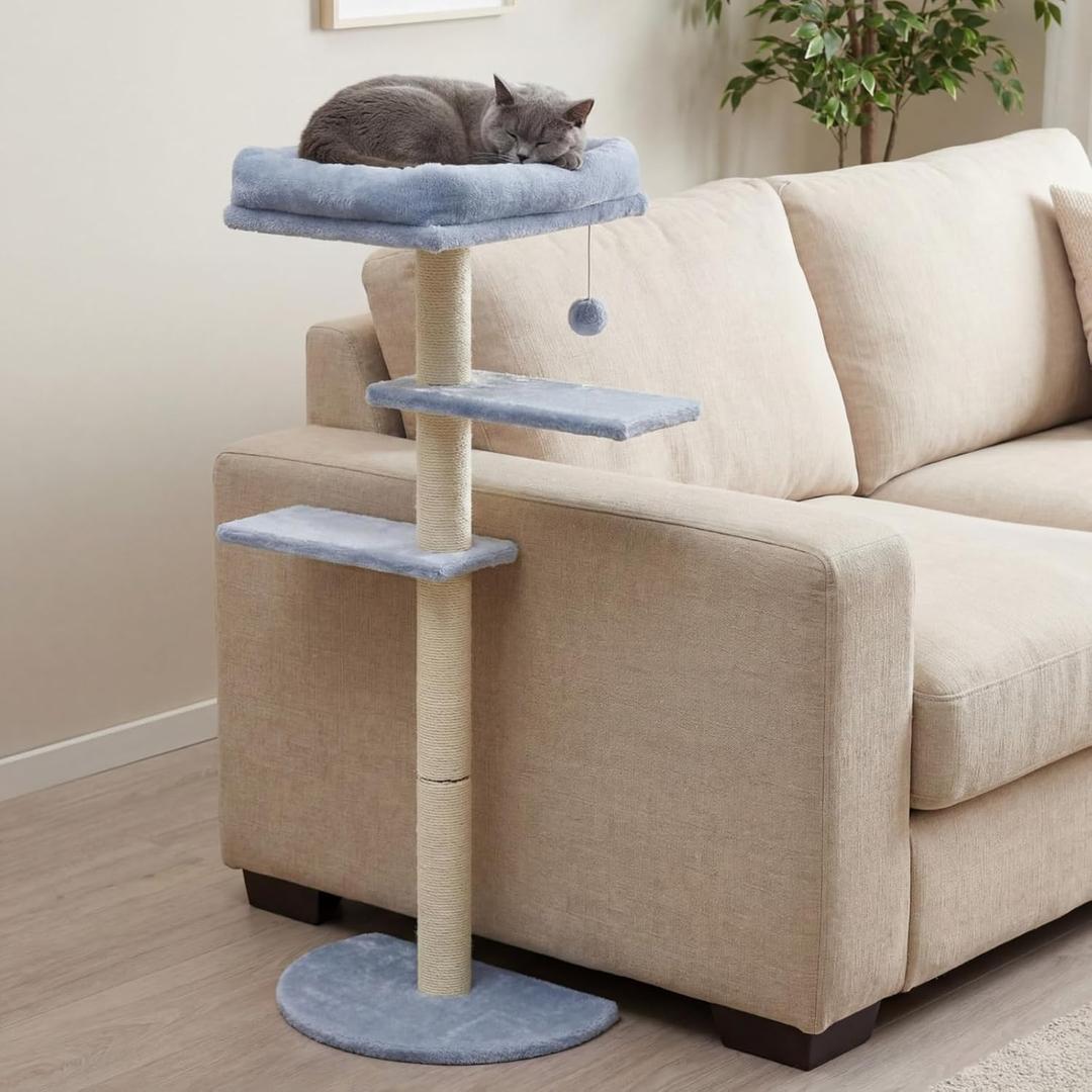Geelin 39" H Small Cat Tree Tower with Thick Scratching Posts Sisal 11.8 x 15.7 Cat Bed for Sofa Side for Indoor Large Cats and Kittens Adjustable Height Easy Assembly Heavy Duty, Grey