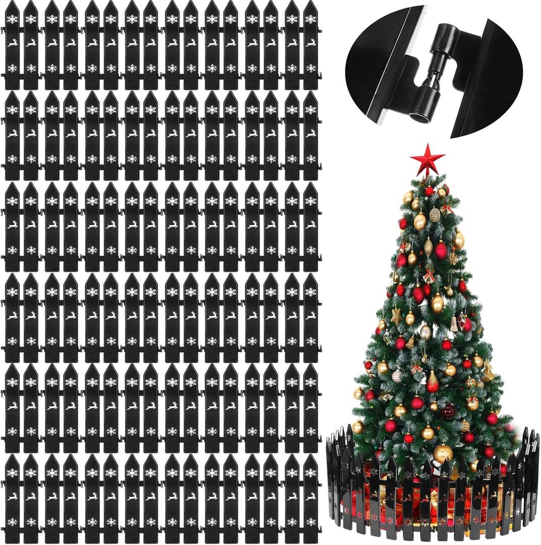 48 Pcs Christmas Tree Fence Plastic Picket Barrier Decorative Border Small Garden Picket Christmas Tree Fence Barrier for Dogs Party Home Garden Decorations 11.42 x 4.65 Inch(Black)