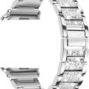Bling Diamond Metal Band Compatible with Apple Watch Band for Women 42mm 44mm 45mm 46mm 49mm, Dressy Pattern Replacement Bracelet for iWatch Ultra SE Series 11 10 9 8 7 6 5 4 3 (Silver)
