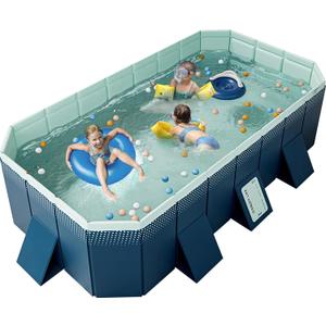 Foldable Non-Inflatable Kids' and Adults' Outdoor Swimming Pool Hard Plastic Shell Kid Pool for Backyard Dog Pools (113" x 66" x 20")
