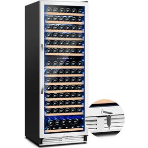 180 Bottles  Fridge 24 Inch Dual Zone  Cooler Refrigerator Freestanding  Refrigerator with Glass Door and Safety Lock, Large Cellar for Home, Office, Kitchen (Black)