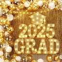 2025 Graduation Decorations, 79 PCS Graduation Party Supplies with 9 LED Marquee Light Up Letter Sign “GRAD 2025” & Cap, Balloon Garland Kit for Outdoor Indoor Room Wall Table Grad Decor - White Gold