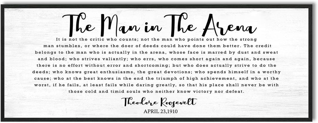 The Man in the Arena Wall Art: 32x12 Inch Framed Canvas Print Motivational Wall Art for Men, Inspirational Posters Office Decor, Positive Quotes Wall Decor for Bedroom Living Room