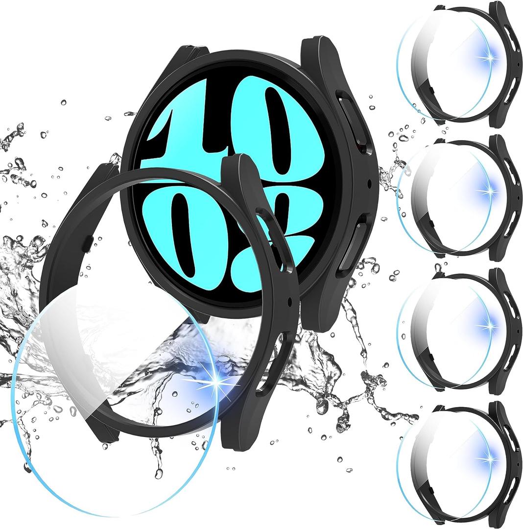 Suoman 4+4 Pack for Samsung Galaxy Watch 6 Classic 40mm Case,HD Screen Protector,All-Round PC Matte Protective Cover Bumper - Black