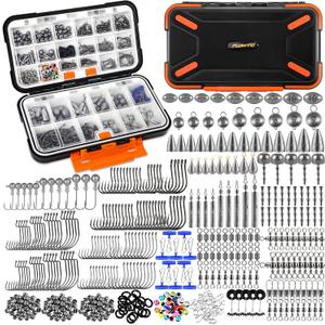PLUSINNO 264/397pcs Fishing Accessories Kit, Organized Fishing Tackle Box with Tackle Included, Fishing Hooks, Fishing Weights Sinkers, Swivels, Beads, Fishing Gear Set Equipment for Bass Trout