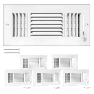 DGB 6 Pcs 12x4 Inch Air Vent Covers for Home Ceiling, 3-Way Solid Metal Wall Vent Cover Ac Vent Ceiling Register, Return Air Vent Cover, Vent Grill for Wall (White, Interior Size 12 x 4"")