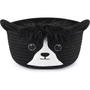 Small Storage Basket, Cute Woven Rope Cotton Storage Basket for Nursery, Baby Towel Bins with Ears Handles, Animal Decor Dog Towel Decor Bear Toy Cat Dog Bins, 8.7" D x 5.5" H IN