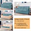 7 Piece Stretch Sofa Covers for 1Base Cover 3 Cushion Couch Cover and 3 Backrest Cover for Living Room Furniture Slipcovers Thicker Jacquard Fabric (Light Blue)