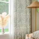 Floral Farmhouse Curtains Semi-Blackout Living Room Drapes 96 Inch Length Cotton Linen Blend Bohemian Window Curtain Panels White Bedroom Drapes, 1 Panel (Back Tab, 55" W x 96" L)