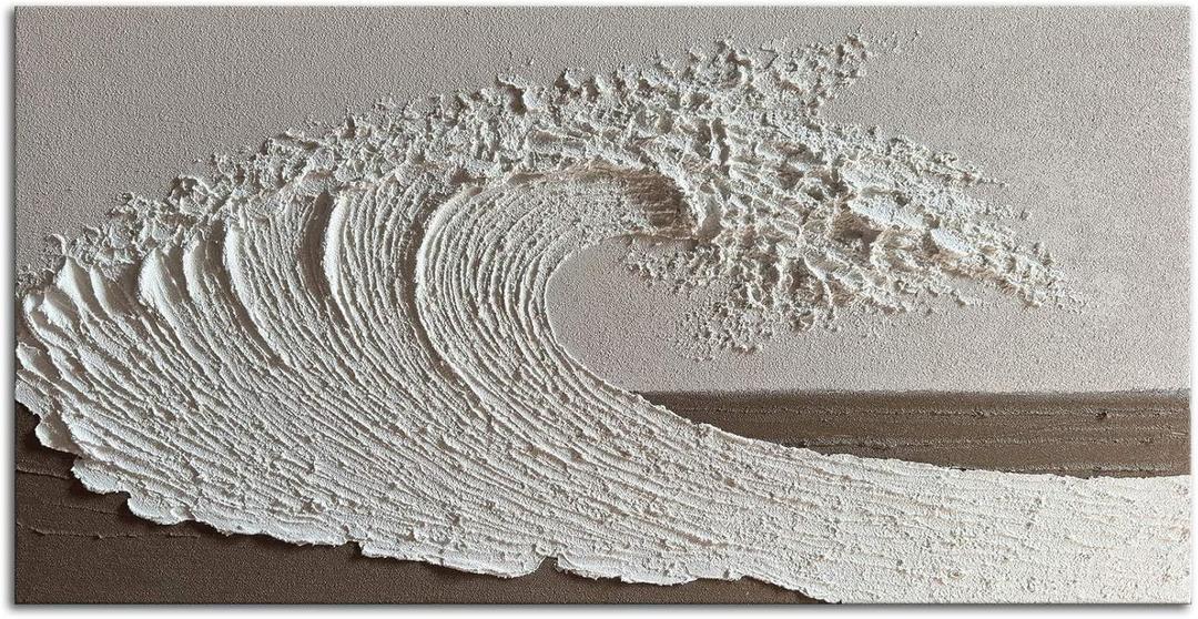 Slyart Abstract Ocean Wave Wall Art, White Textured Oil Painting on Canvas, Modern Minimalist Wall Art, Neutral Wall Decor, Relief Wall Art