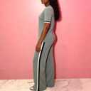 Ulovmi Women's 2 Piece Lounge Sets Crew Neck Short Sleeve Tops Wide Leg Pants Casual Matching Outfit Tracksuit with Pockets (Gray, L)