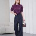 Wide Leg Work Pants Womens Dress Pants Elastic High Waist Palazzo Casual Trousers Office Slacks Regular and Plus Size (Blue, S)