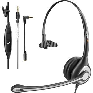Wantek Cell Phone Headset Mono with Noise Canceling Mic, Wired Computer Headphone for iPhone Samsung Huawei HTC LG ZTE BlackBerry Smartphones and Laptop PC Mac Tablet with 3.5mm Jack(F600J35) (600J35-W-A3)