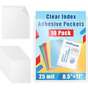 TOTiyea 10-Pack Clear Adhesive Pockets, Letter Size 8.5 x 11 Self-Stick Sheet Protectors for Classroom & Office, Waterproof, Wipe-Clean, Crystal Clear Document Holders (10)