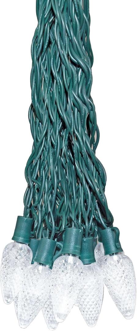 Novelty Lights 25 Feet 25 Light C9 Diamond Faceted LED String Lights, Pure White, Pre-Lamped Holiday Lights on Green Wire, UL Listed Indoor/Outdoor, Connectable End-to-End