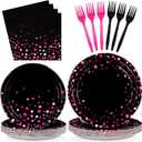 96Pcs Hot Pink and Black Party Supplies Black and Pink Birthday Plates and Napkins Tableware Sets Girls Night Party Decoration for Bachelorette Pajama Wedding Bridal Baby Shower Decorations Serves 24