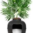 Good Pet Stuff Hidden Cat Litter Box Enclosure with Artificial Plant, Decorative Round Planter, Removable Tray, Charcoal Filter Odor Control, Easy-to-Clean, Made in USA, Essentials Kit, Black