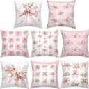 8 Pcs 18x18 Inch Pink Bow Floral Pillow Covers Cute Coquette Room Decor Bow Knot Aesthetic Girly Pillowcase Set Watercolor Aesthetic Preppy Grandmillennial Room Decoration Bedroom Sofa Decor