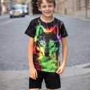 Weecreeture Boys Shirts 3D Graphic Tee Shirt Neon Colorful Print Shirts for Boys and Girls 4-14 Years