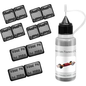 DerbyCraftPro Pinewood Car Weights Kit-4.5oz|Lead-Free 4oz Derby Car Weights+0.5oz Graphite Powder|Graphite Lubricant Works on Pine Wheels & Axles|Low-Profile Weights Adjust The COG, Easy Peel & Stick (Black)