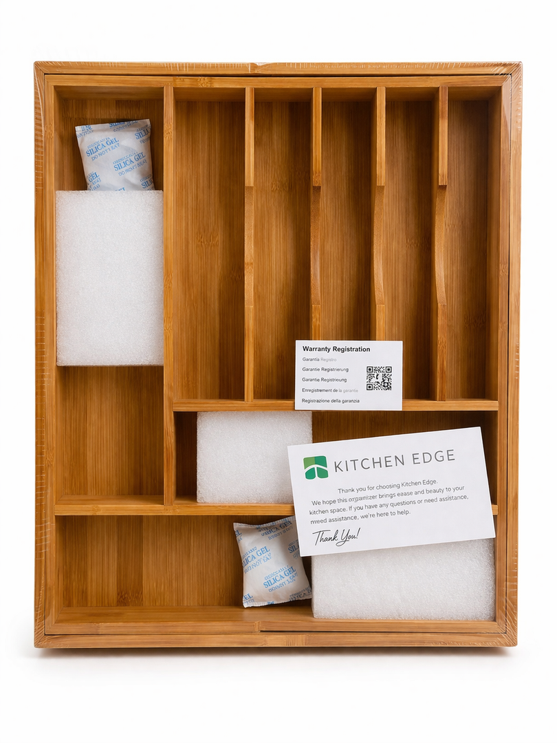 Culinary Edge Expandable Bamboo Drawer Organizer, Adjustable 8-Slot Cutlery Tray for Silverware & Kitchen Utensils, Natural Acacia Drawer Divider for Flatware and Gadget Storage