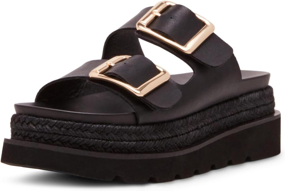 Doeyg Platform Sandals for Women Summer Beach Raffia Slide Sandals Comfortable Casual Woven Straw Sandal with Buckle, 7
