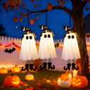 Set of 3 Halloween Hanging Ghosts Outdoor Decorations, Floating Ghost Witch Hats, Hanging Halloween Witch Decor for Yard Patio Garden Tree Outside