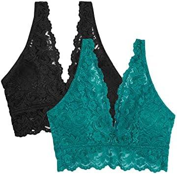 Smart & Sexy Women's Lace Deep V Wireless Bralette – Comfortable & Stylish, Multi-Packs S