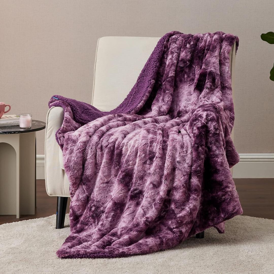 Bedsure GentleSoft Sherpa Fluffy Throw Blanket - Fleece Warm and Cozy Throw for Women Gift, Plush & Fuzzy Faux Fur Christmas Blanket for Couch, Sofa, Bed Decor, Tie Dye Design, Purple, 50x60 Inches