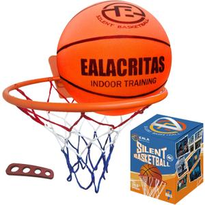 Non-Compress Size 7 (29.5) Grooved Airless Silent Basketball & Indoor Hoop & Shooting Form Trainer Gift Set - for Quiet Dribbling and Indoor Shooting Training Kit (Orange)