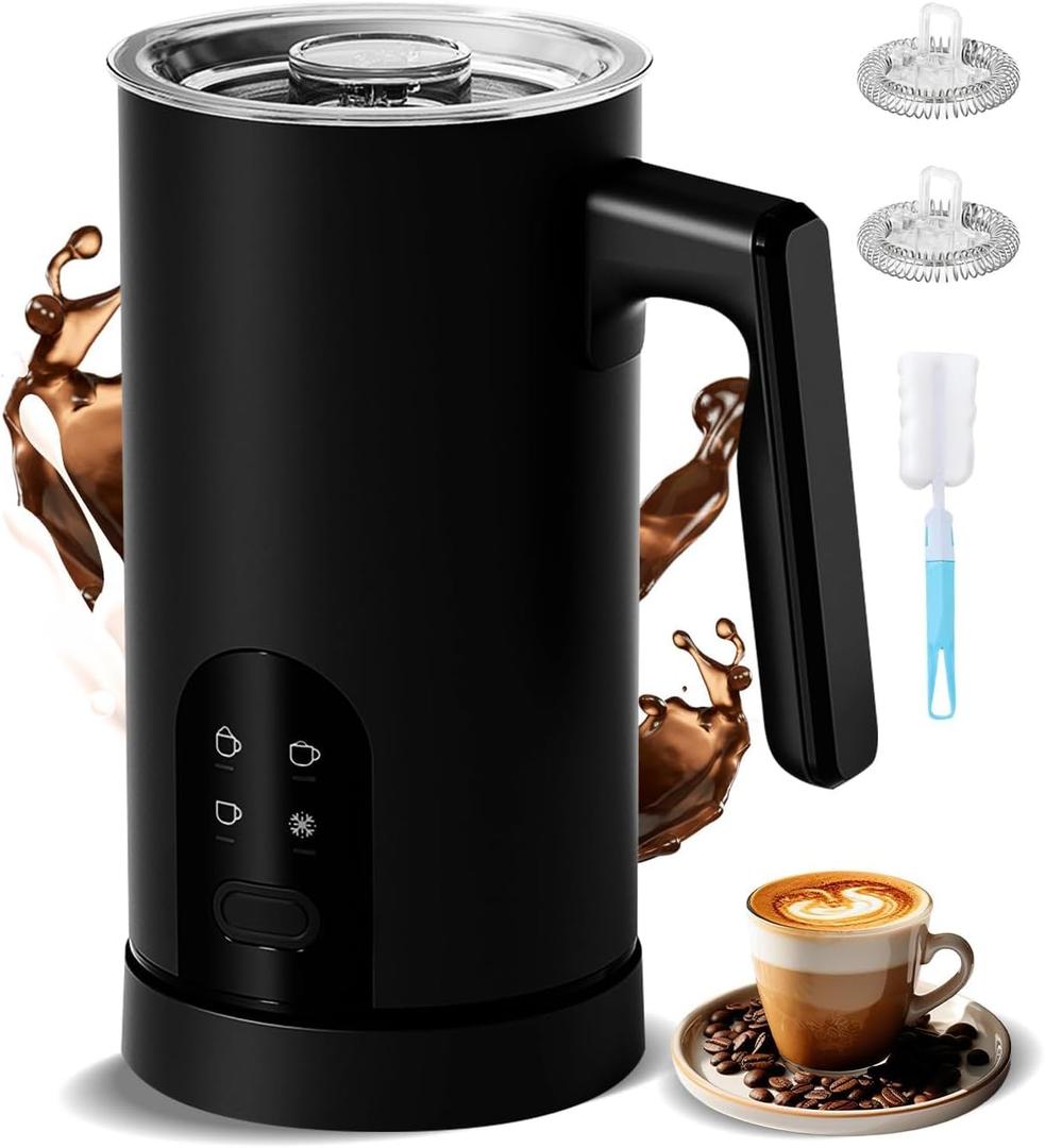 Electric Milk Frother, 4-in-1 Automatic Milk Frother and Steamer 11.8oz/350 ml, Hot and Cold Foam Maker, Milk steamer Warmer Heater Foamer for Coffee, Latte, Cappuccino, Matcha (Black)