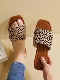 Women Rivet Decor Fashion Sandals Flat Slide Summer Sandals Cow Pattern Flat Sandals Comfortable Western Slippers 9