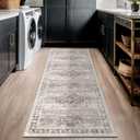 Hazo Haus Boho Bathroom Rug 2x5 Runner, Neutral Farmhouse Kitchen Rugs, Small Throw Runners for Laundry Room Bedroom, Vintage Floral Dcor, Non-Slip Low-Pile Washable Stain Resistant Beige Latte