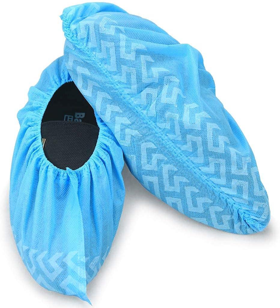 Disposable Boot & Shoe Covers Count of 200 Non Slip Durable for Indoor and Outdoor, Fits Most US Men's or Women's Size (Large, Blue)