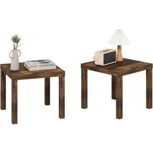 Furinno Classic Side Table Set of 2, Square Modern End Table with 1.8" Triple Thick Tabletop, Simple Night Stand, Bedside Table, Toolless Assembly, for Living Room, Bedroom, Amber Pine, Standard, Set of 2