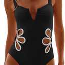 seamoly One Piece Swimsuit Women Slimming Floral Cut Out Color Block Bathing Suit Ruched Cheeky 1 Piece Swimwear (Medium, Black)
