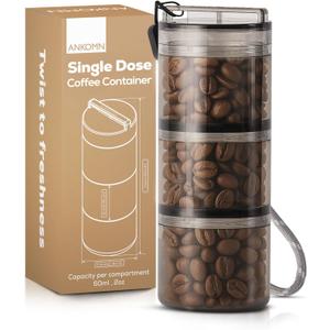 ANKOMN QuarterSeal X7 Airtight Modular Coffee Canister  Single Dose Coffee Bean Storage & Travel Coffee Container - with UV-Protection for Backpacking or Camping - On-the-Go Coffee Accessories (3 compartments, Smoke)