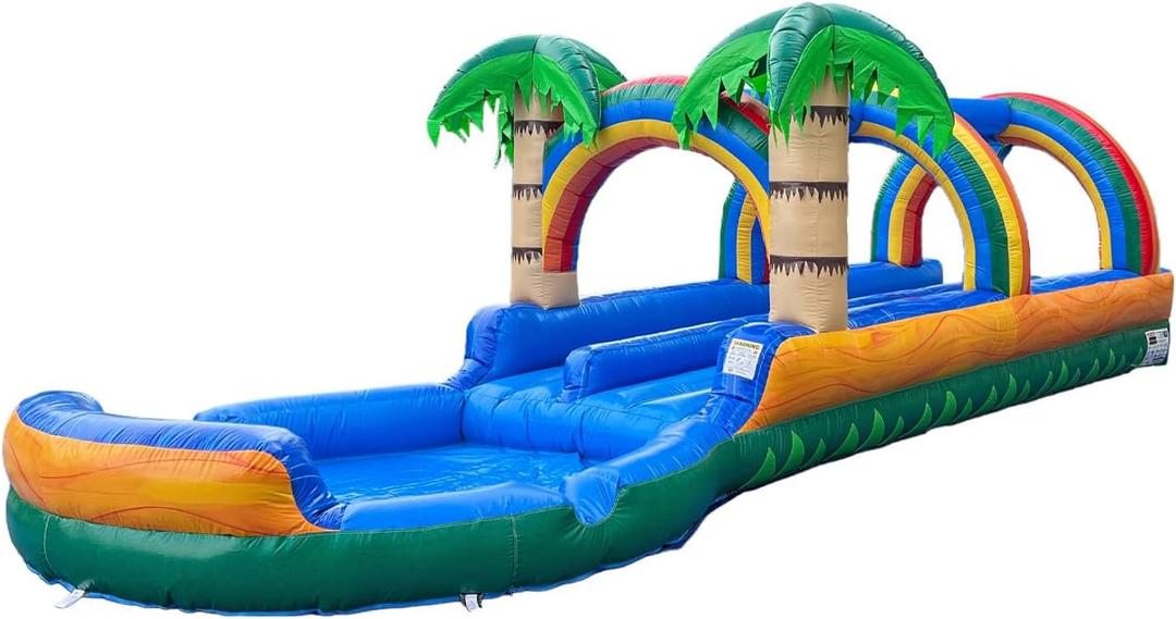 7ft Tall Tropical Inflatable Slip and Slide Water Slide, Dual Lane Racer with Pool-27ft Long, 100% PVC Vinyl, Commercial Reinforced, Backyard Summer Water Play, Wet/Dry Fun, Includes Blower
