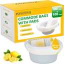 Bedside Commode Liners with Pads | 100 Commode Bags+100 Absorbent Pads | Leak-Guard | Rapid Absorption | Lemon Scented | Bedpan | Bedside Commode | Camping Toilet (Yellow+white)