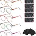 5-Pack Reading Glasses for Women Men, 3.5 Blue Light Blocking Computer Glasses with Spring Hinge, Round Fashion Readers with Case and Cleaning Cloth