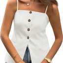 Cicy Bell Womens Summer Spaghetti Strap Vest Tops Dressy Casual Button Down Waistcoat Fitted Split Hem Sleeveless Suit Blazer White, M