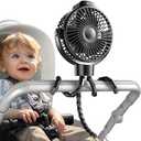 Koonie Portable Stroller Fan for Baby, Rechargeable Battery Operated, 3 Speeds, 360° Rotation, 25db Low Noise,Digital Display, Detachable Flexible Tripod Clip-on Car Seats, Tent, Crib, Treadmill