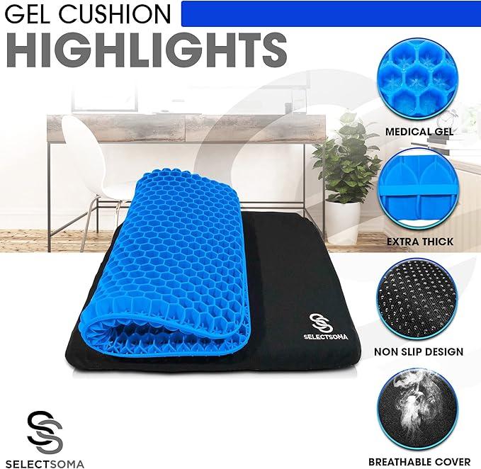 SelectSoma Gel Seat Cushion for Long Sitting Pressure Relief for Back, Sciatica, Coccyx, Tailbone Pain - Cushion for Office Chair, Wheelchair, Car & Truck, Patio Chairs - Egg Seat Pad