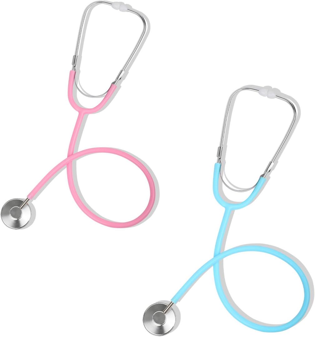 Kids Stethoscope Toy, 2 Pack Real Working Stethoscope Toy for Toddler 3 4 5, Doctor Play Set for Role Play, Medical Pretend Playset for Boys Girls Birthday (Blue and Pink)
