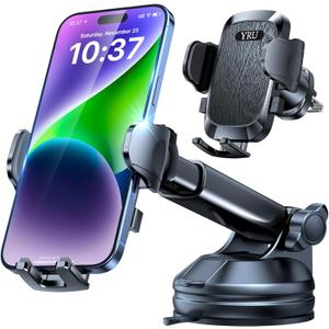 YRU True Upgrade for Safety Car Phone Holder Mount Patent & Military-Grade Dashboard Cell Phone Holder for Car Vent Windshield Phone Stand for iPhone 17 16 15 14 13 Pro Max Truck Samsung, Matte Black