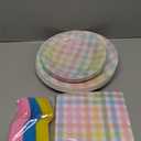 Vanulus 96PCS Easter Plaid Paper Plates Dinnerware Set Spring Coloring Checkered Party Supplies Gradient Colorful Checkered Rainbow Pastel Party Decorations Complete Set of 24 Disposable Tableware