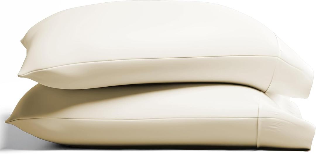 TEXAS LINEN CO. 100% Organic Cotton Percale Pillow Cases Standard/Queen Size Set of 2 - Percale Pillowcases Standard/Queen, Soft, Cooling Pillow Cases for Sleeping, Cotton Pillow Covers - Ivory