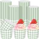 Vesici 150 Pcs Sage Green Gingham Party Supplies Ice Cream Cups Scalloped Gingham Cupcake Cups Paper Cupcake Wrappers Muffin Cases for Birthday Wedding Bridal Shower Tea Party Supplies